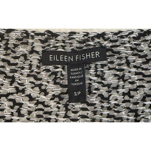 Eileen Fisher Womens Open Knit V Neck Sweater Black White USA Size Small - Picture 3 of 7